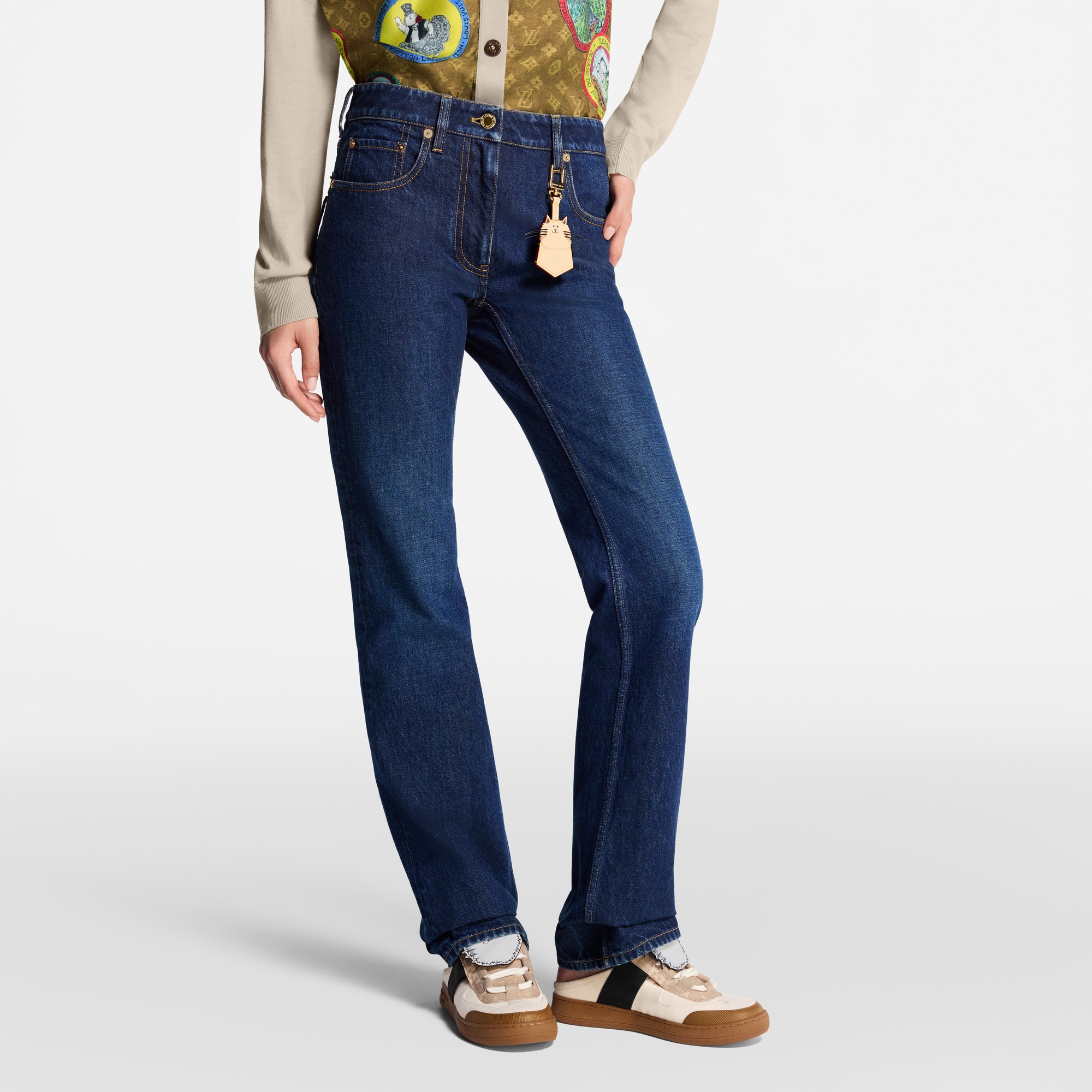 Straight-Cut Washed Denim Jeans  in Women