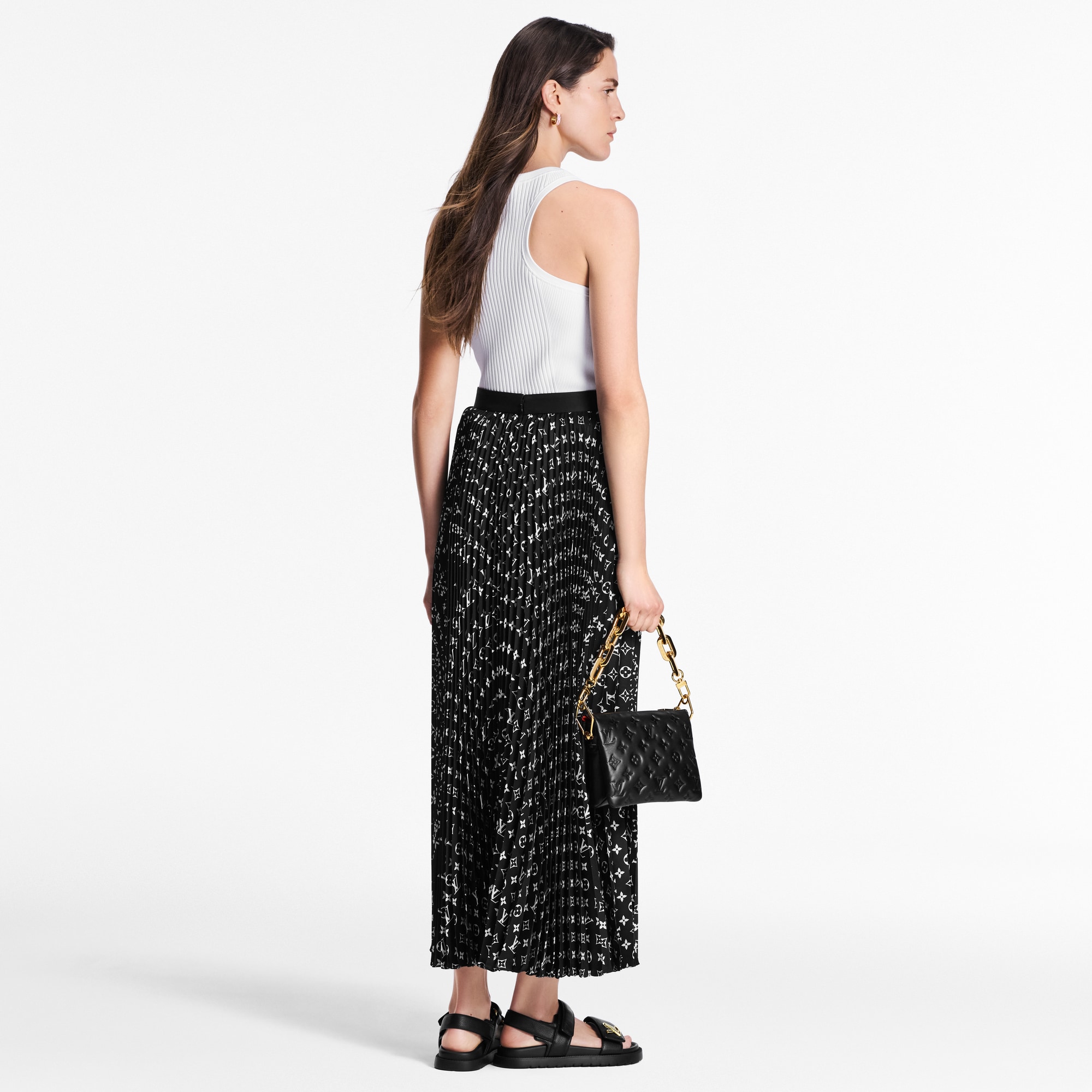 Stripe Accent Monogram Pleated Skirt  in Women