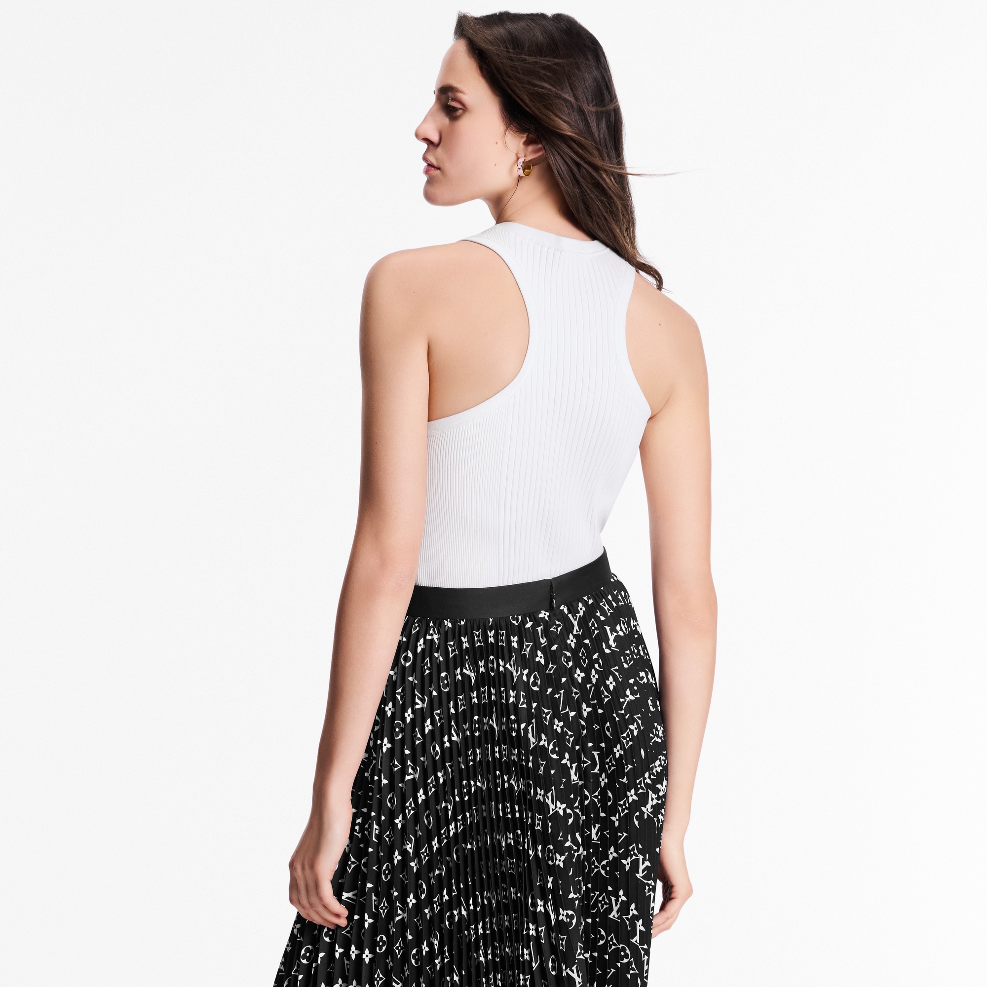 Stripe Accent Monogram Pleated Skirt  in Women