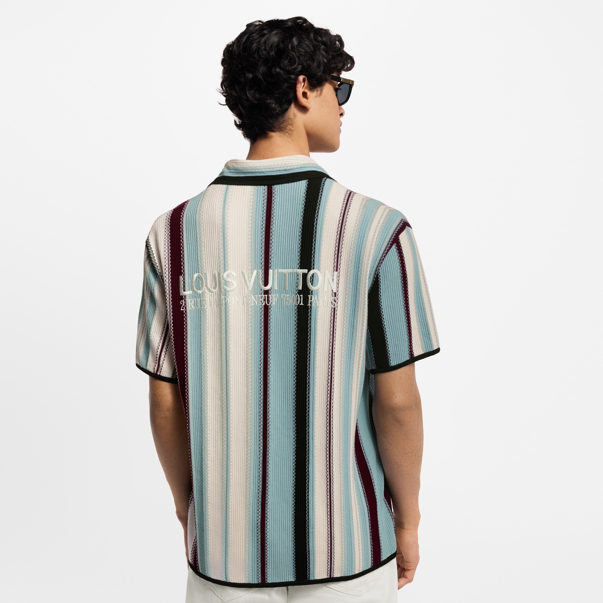 Striped Crochet Short-Sleeved Shirt  in Men