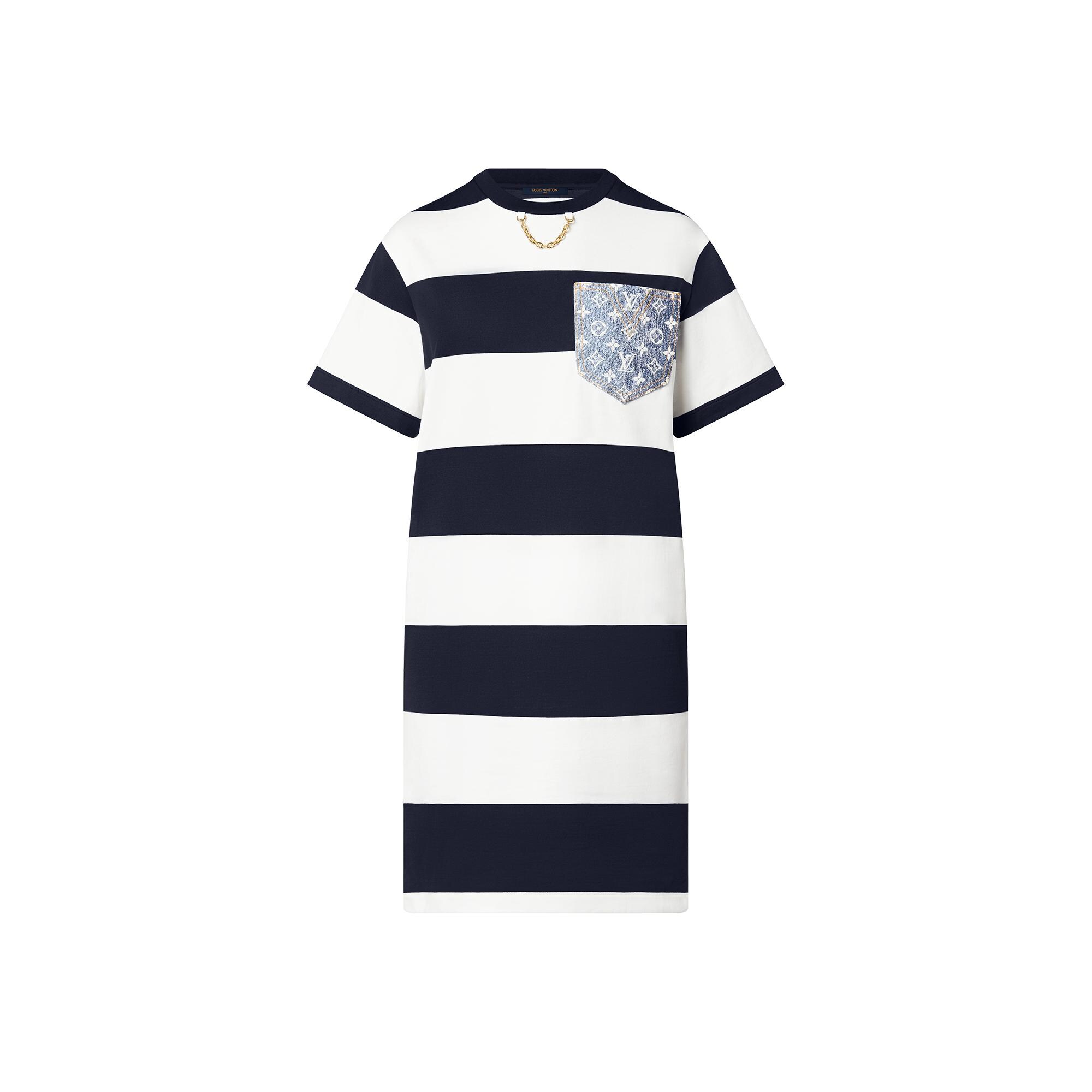 Striped Monogram Pocket T-Shirt Dress 