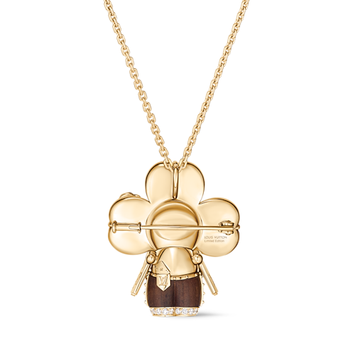 Vivienne Four-Leaf Pendant, Yellow Gold, Malachite, Wood, Lacquer and Diamonds back view