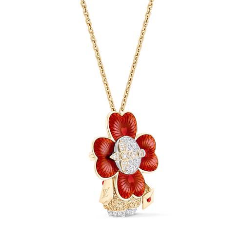 Vivienne Heart Pendant, White Gold, Yellow Gold, Enamel, Lacquer and Diamonds side view