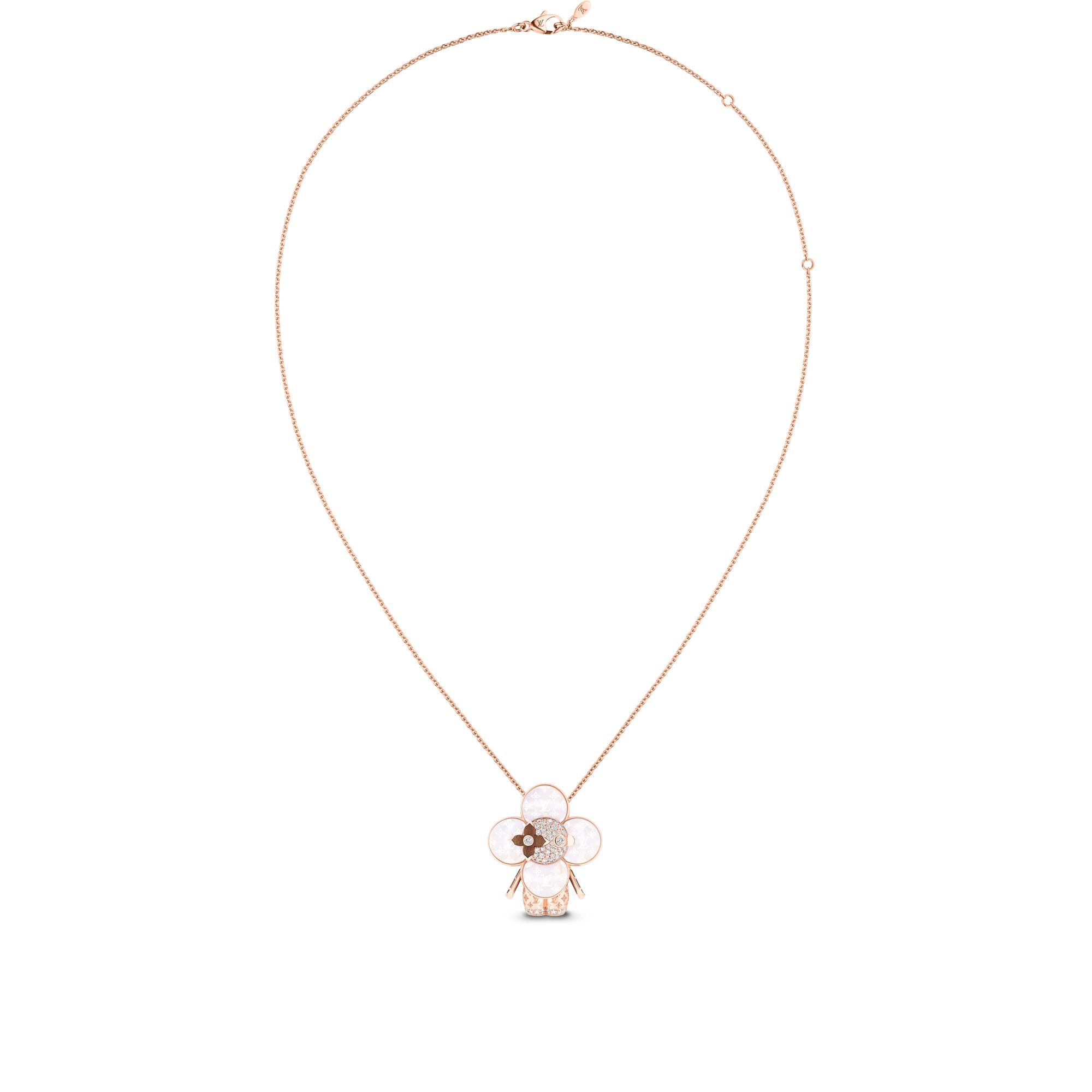 Vivienne Monogram Pendant, Pink Gold, Mother-Of-Pearl, Wood & Diamonds  in Jewellery