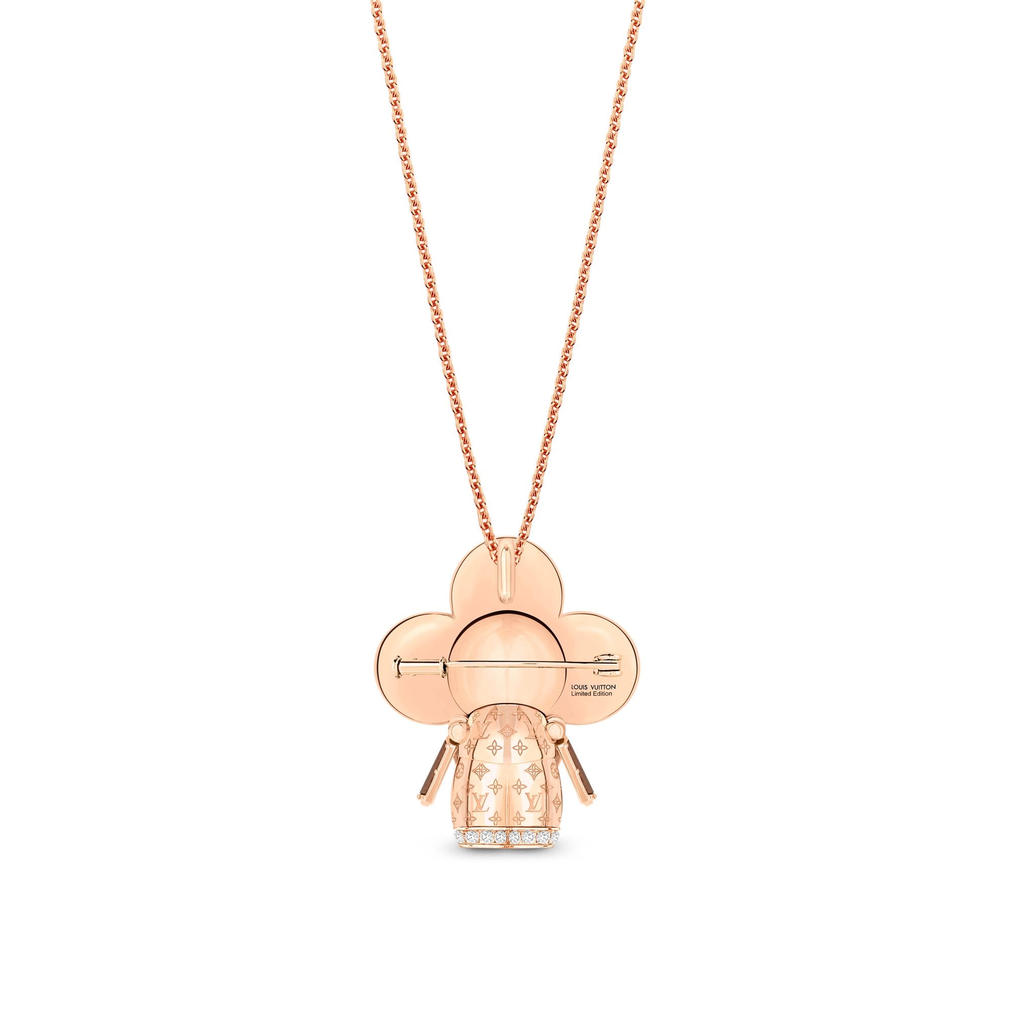 Vivienne Monogram Pendant, Pink Gold, Mother-Of-Pearl, Wood & Diamonds  in Jewellery