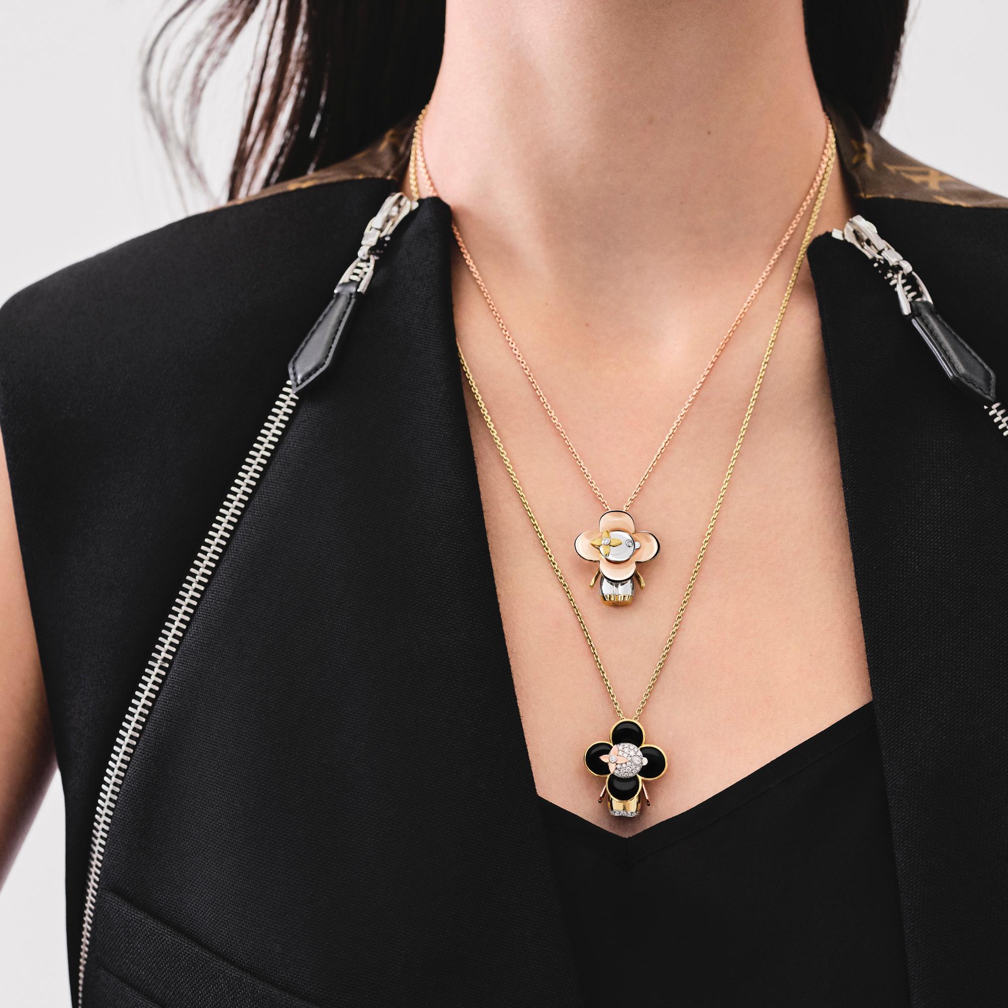 Vivienne pendant, 3 golds, black lacquer & diamonds  in Jewellery