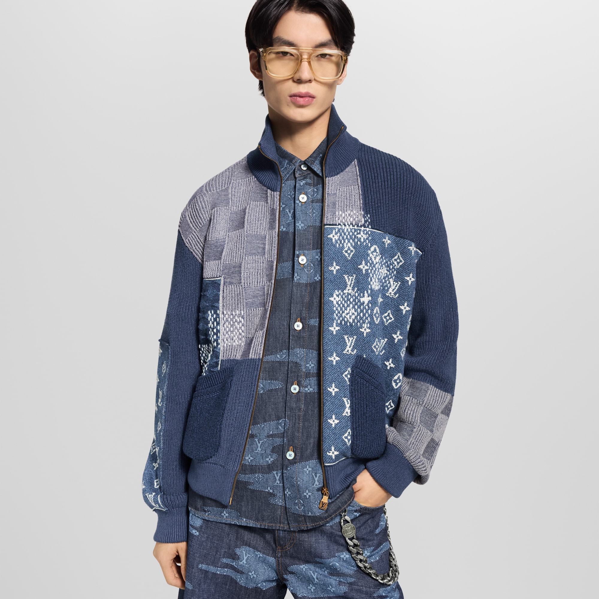 Zip Up Patchwork Tracktop  in Men